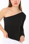 Women's Black One Shoulder Long Sleeve T-Shirt Blouse Ribbed Camisole - 3