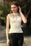 Round Neck Sleeveless Ribbed Glittery Comfortable Summer Women's Knitwear Athlete Blouse - 4