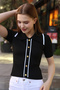 Polo Collar Half Short Sleeve Ribbed Buttoned Striped Casual Summer Knitwear Blouse - 6