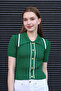 Polo Collar Half Short Sleeve Ribbed Buttoned Striped Casual Summer Knitwear Blouse - 3