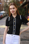 Polo Collar Half Short Sleeve Ribbed Buttoned Striped Casual Summer Knitwear Blouse
