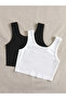 Women's Black and White 2-Pack Corded Strap Crop Top Blouse - 2