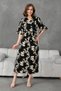 Stretchy Fabric Daisy Patterned Belt Detailed Side Slit Midi Length Summer Viscose Dress 098 - 8