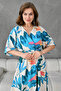 Women's Printed Double Breasted Collar Elastic Waist Bat Sleeve Midi Length Summer Dress 096 - 3