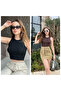 Women's Black Brown Corded Camisole Double Blouse 60201022