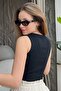 Women's Black and White Ribbed Camisole Double Blouse 60201022 - 4