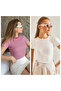 Women's Fuchsia White Striped Ribbed Camisole Double Blouse 60201023
