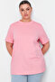 Pembe Yakası Ribanalı Boyfriend %100 Pamuk Örme T-shirt TBBSS23BF00019