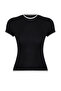 Siyah Viskoz/Yumuşak Kumaşlı Renk Bloklu Vücuda Oturan Esnek Örme T-Shirt TWOSS24TS00063 - 7