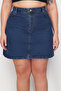 Mavi Yüksek Bel %100 Non-Stretch Pamuk A Shape Denim Etek TBBAW23AZ00042 - 4