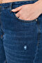 Koyu Mavi Yüksek Bel Destroylu Geniş Paça/Wide Leg %100 Pamuk Büyük Beden Jeans TBBSS22JE00006 - 5