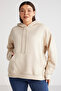 Terezabb Women's Fleece Inside Soft Comfort Fit Hooded Kangaroo Pocket Beige Large Size Sweatshirt - 4