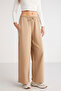 Loreleı Women's Oversize Fit Loose Cut Fleece-Free Elastic Waist Flare Beige Sweatpants - 4