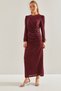 Women's Burgundy Modest Glittery Evening Dress with Sequins 60191009