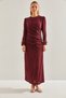 Women's Burgundy Modest Glittery Evening Dress with Sequins 60191009 - 2