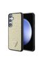 Galaxy S24 Plus Compatible Case Guess Licensed Rhinestone Back Surface Triangle Logo Cover Gold - 2