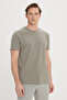 Men's Khaki Slim Fit Slim Fit Cotton Crew Neck T-Shirt - 3