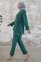 Tassel Detail Jewelled Crepe Set - Emerald Green - 5