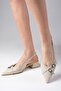 Leia Beige Color Open Back Pointed Toe Short Heeled Women's Shoes