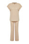 Beige Corded Fabric Collar Detail Knitted Pajama Set THMSS24PT00234 - 7