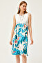 Women's Ecru Blue Top Crystal Bottom Patterned Knitted Dress ELB-19002107 - 4