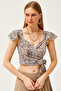 Women's Leopard Side Zipper Sleeve Detailed Mos Crepe Blouse BLZ-19001463 - 2