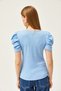 Women's Baby Blue V Detailed Princess Sleeve Cotton Blouse BLZ-19002296 - 5
