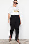 Black High Waist Knitted Large Size Trousers with Slits Tbbss22Pl00014