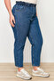 Mavi Yüksek Bel Beli Lastikli %100 Non-Stretch Pamuk Büyük Beden Mom Jeans TBBAW23JE00002 - 8