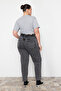 Gri Yüksek Bel Beli Lastikli %100 Pamuk Büyük Beden Mom Jeans TBBAW23JE00002 - 10