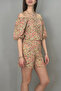 Women Shorts Jumpsuit Short Sleeve Black Elastic Waist - 2