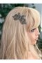 luxury crystal stoned metal butterfly scalloped side buckle bridal henna engagement head hair accessory silver black - 5