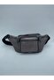 Unisex Gray Multi-Pocket Genuine Leather Freebag Waist Bag