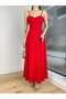 THIN STRAP ADJUSTABLE HEART COLLAR CHEST RUFFLE DETAIL DRESS - 3