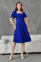 Women's Flounced Sleeves Flexible Scuba Crepe Fabric Square Collar Midi Length Cobalt Blue Dress 082 - 8