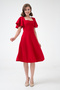 Red Flexible Scuba Crepe Fabric Square Neck Sleeve Design Detailed Red Midi Dress 082 - 8