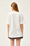 Women's White Crew Neck Side Slit Double Sleeve Oversize T-Shirt TSH-19000796 - 6