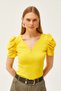 Women's Yellow V Detailed Princess Sleeve Cotton Blouse BLZ-19002296 - 3