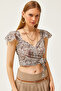 Women's Leopard Side Zipper Sleeve Detailed Mos Crepe Blouse BLZ-19001463 - 3