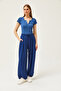 Women's Navy Blue Lace-Up Soft Textured Flowy Shalwar Trousers PNT-19000273 - 4