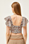 Women's Leopard Side Zipper Sleeve Detailed Mos Crepe Blouse BLZ-19001463 - 5