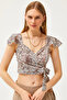 Women's Leopard Side Zipper Sleeve Detailed Mos Crepe Blouse BLZ-19001463