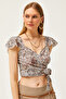 Women's Leopard Side Zipper Sleeve Detailed Mos Crepe Blouse BLZ-19001463 - 4