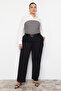 Antrasit Yüksek Bel Nervürlü Geniş Kesim Jeans TBBAW23CJ00013 - 7