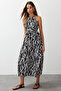Siyah Animal Shift Shally Maxi Dokuma Elbise TWOSS24EL00872 - 3