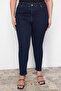 Koyu Mavi Yüksek Bel Esnek Büyük Beden Skinny Jeans TBBSS22JE0075 - 10