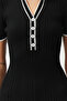 Siyah Midi Polo Yaka Renk Bloklu Elbise TWOSS24EL00831 - 5