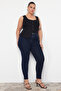 Koyu Mavi Yüksek Bel Esnek Büyük Beden Skinny Jeans TBBSS22JE0075 - 9