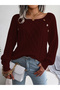 Women's Boat Neck Hair Braid Patterned Burgundy Knitwear Sweater with Button Detail - 3