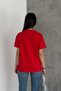Women's Red Denim Jeans Detailed Pocket Design Cotton T-Shirt - 6